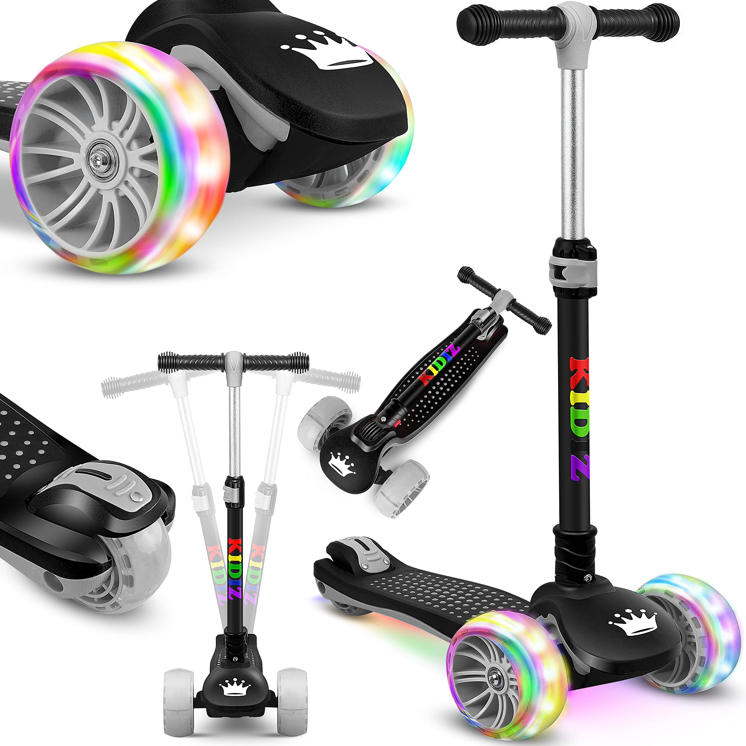 KIDIZ® Scooter Kids Scooter X-Pro2, Patinete de Tres Ruedas con PU LED, Ruedas Luminosas, Patinete de Pedales para niños niñas 3-12 años, Plegable, Regulable en Altura