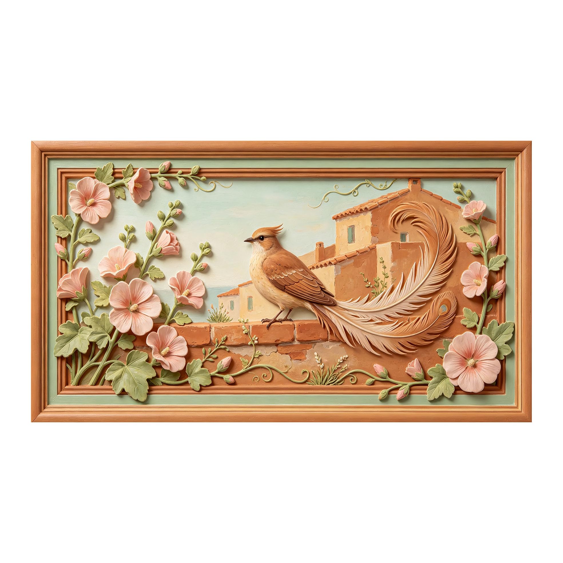 Yzpallescene 3D 3D Framed Wall Art 50cm×90cm Provence Floral Bird Relief Effect Large Size SelfAdhesive Removable Wall Decor Prints Artwork for Living Room Bedroom Office
