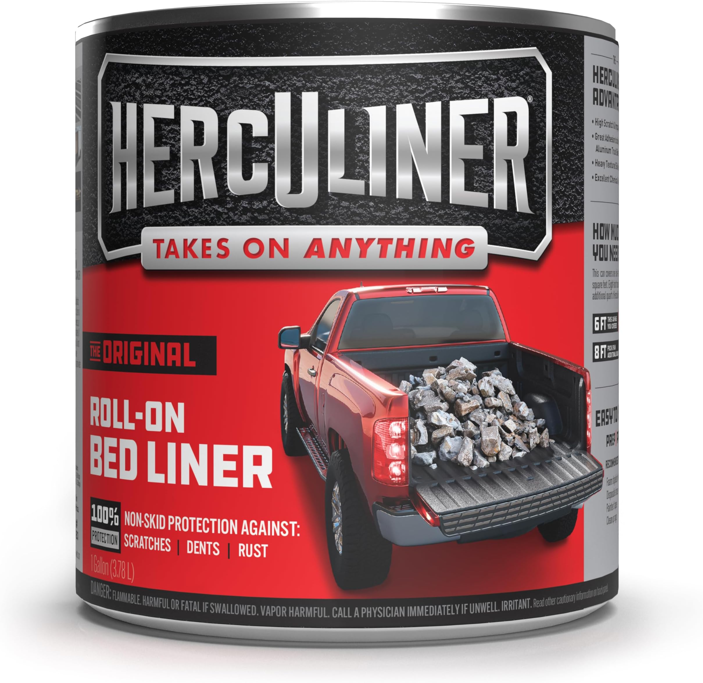 HERCULINER 1 Gallon Can, Black Textured Roll-on Truck Bed Liner, Fits All Truck Beds, 55-60 Sq Feet Coverage
