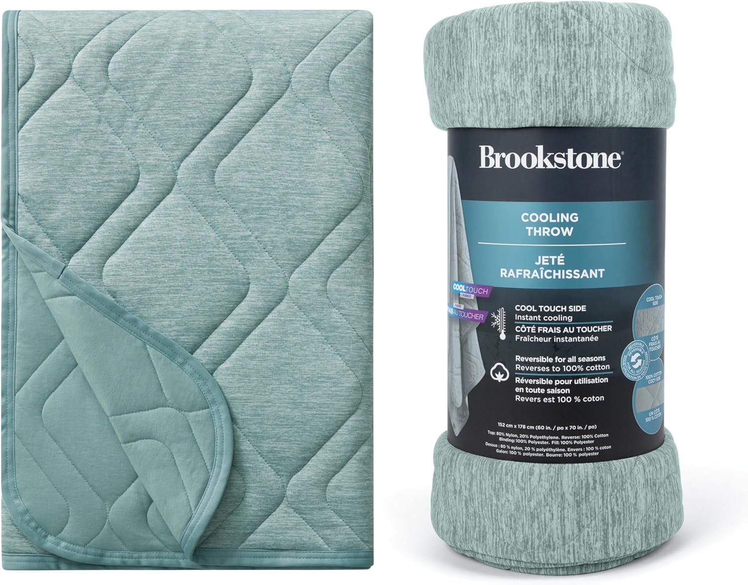Brookstone Cooling Comfort Throw – Innovative Cooling Dual-Sided Throw – Oversized Cool Blanket for Hot Sleepers – Cooling Blankets for Sleeping – Nylon and Polyethylene Cooling Blanket – Green Milieu