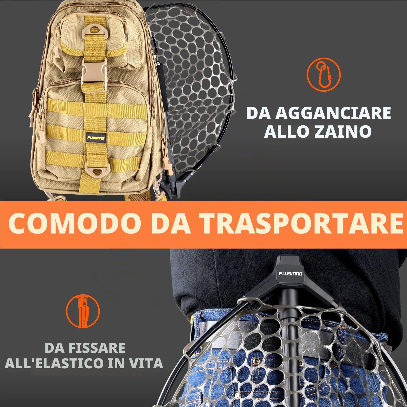 PLUSINNO Retino da pesca a mosca, guadino per spigola, trota, reti da pesca pieghevoli per acqua dolce, pesca sicura o rilascio dei pesci