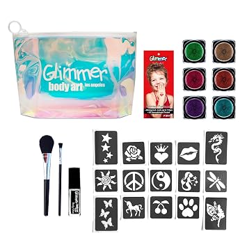 GLIMMER Body Art Glimmer To-Go Party Glitter Tattoo Kit 25-Piece Set