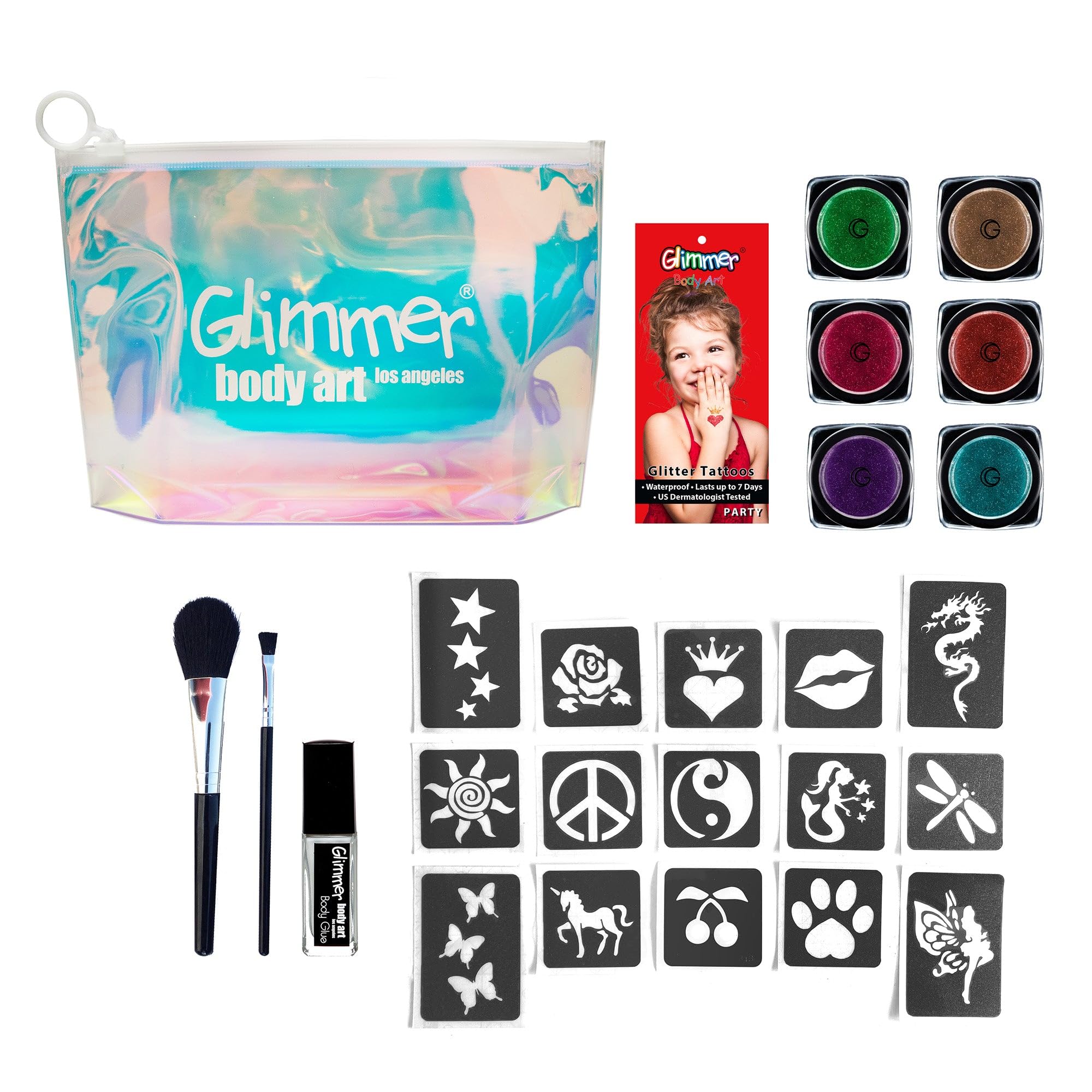 GLIMMER Body Art Glimmer To-Go: Party Glitter Tattoo Kit (25-Piece Set)