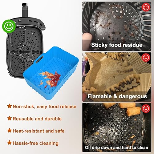 Miniatura 6 de Forros rectangulares de silicona para freidora de aire, paquete de 2 forros de freidora de aire de 8.0 pulgadas, forros de freidora de aire dobles