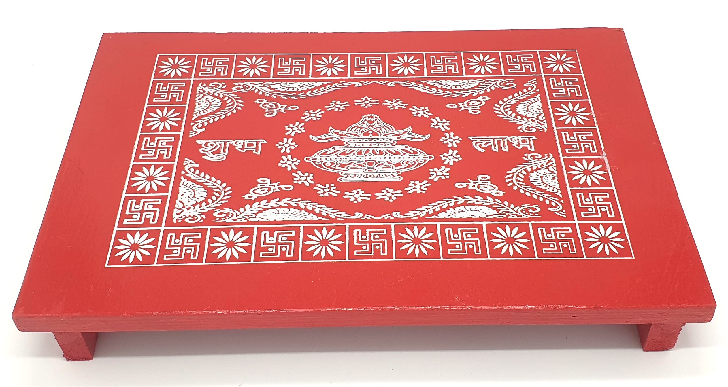 Epraiser ( Size : 12 x 15 Inches, Small Wooden Puja Chowki/Bajot/Patla Red Painted Sturdy Heavy Plywood for Mandir, Home Décor, Office for God Idols and Pooja Items
