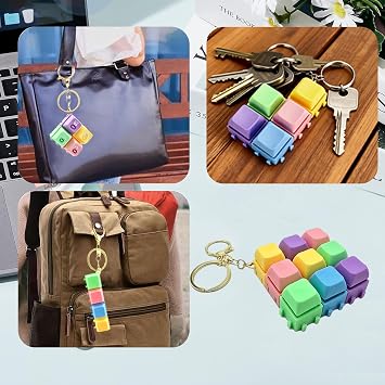 10-Pack Modular Keyboard Fidget Toy Shape-Changeable Keyboard clicker Fidget Keychain, 2 Stickers to Match | Relieve Anxiety for Adults at Work School Travel Home(Non-Light-Up)