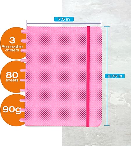 Miniatura 3 de Confetti Discbound - Cuaderno inteligente de disco con rayas anchas con 3 separadores de carpeta, diario en espiral, bloc de notas personalizable