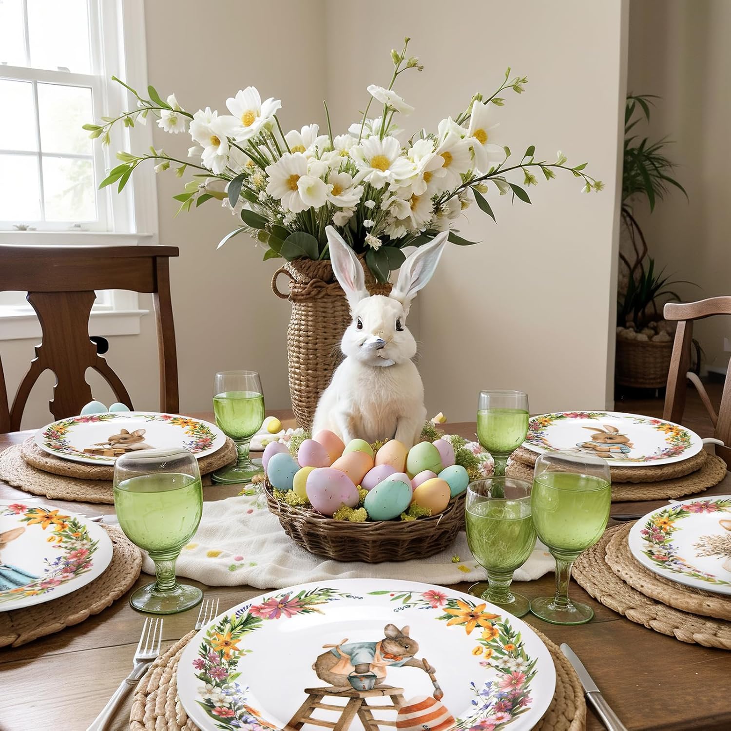8 Pcs Easter Salad Plates Bunny Dishes 8" 10" Melamine Easter Dinnerware Sets Assorted Designs Ceramic-like Spring Rabbit Plates for Dinner Salad Dessert Birthday Party Supplies(10 Inch)