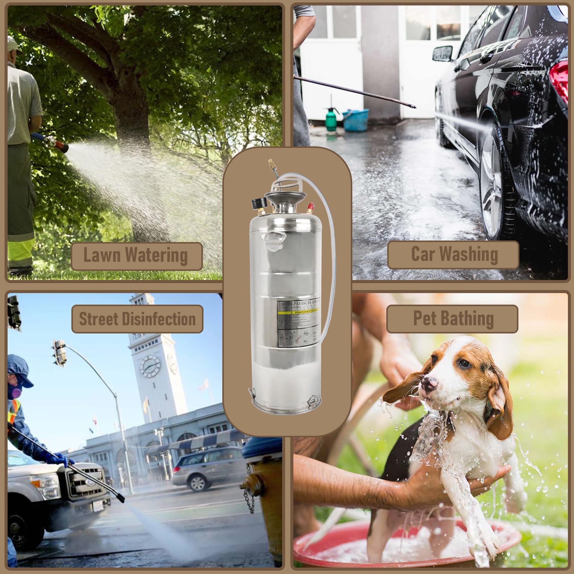 Pulverizador de acero inoxidable de 2 galones, manguera reforzada de 20 varitas y 3 pies, pulverizador de bomba manual resistente con manómetro, válvula de seguridad y boquilla ajustable, para