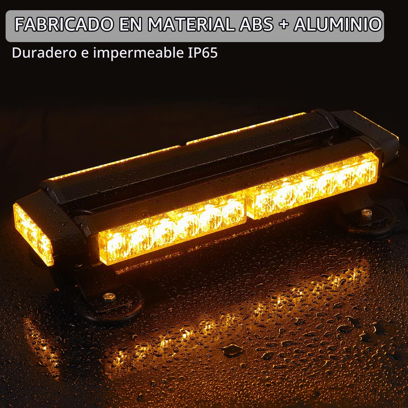 Justech 30LEDs Luz de Emergencia para Automóvil 30W 7 Patrones de Flash Luz Estroboscópica Luz de Advertencia de Techo Ámbar IP65 Impermeable con 5M Cable para 12V 24V Vehículo Remolque Camión