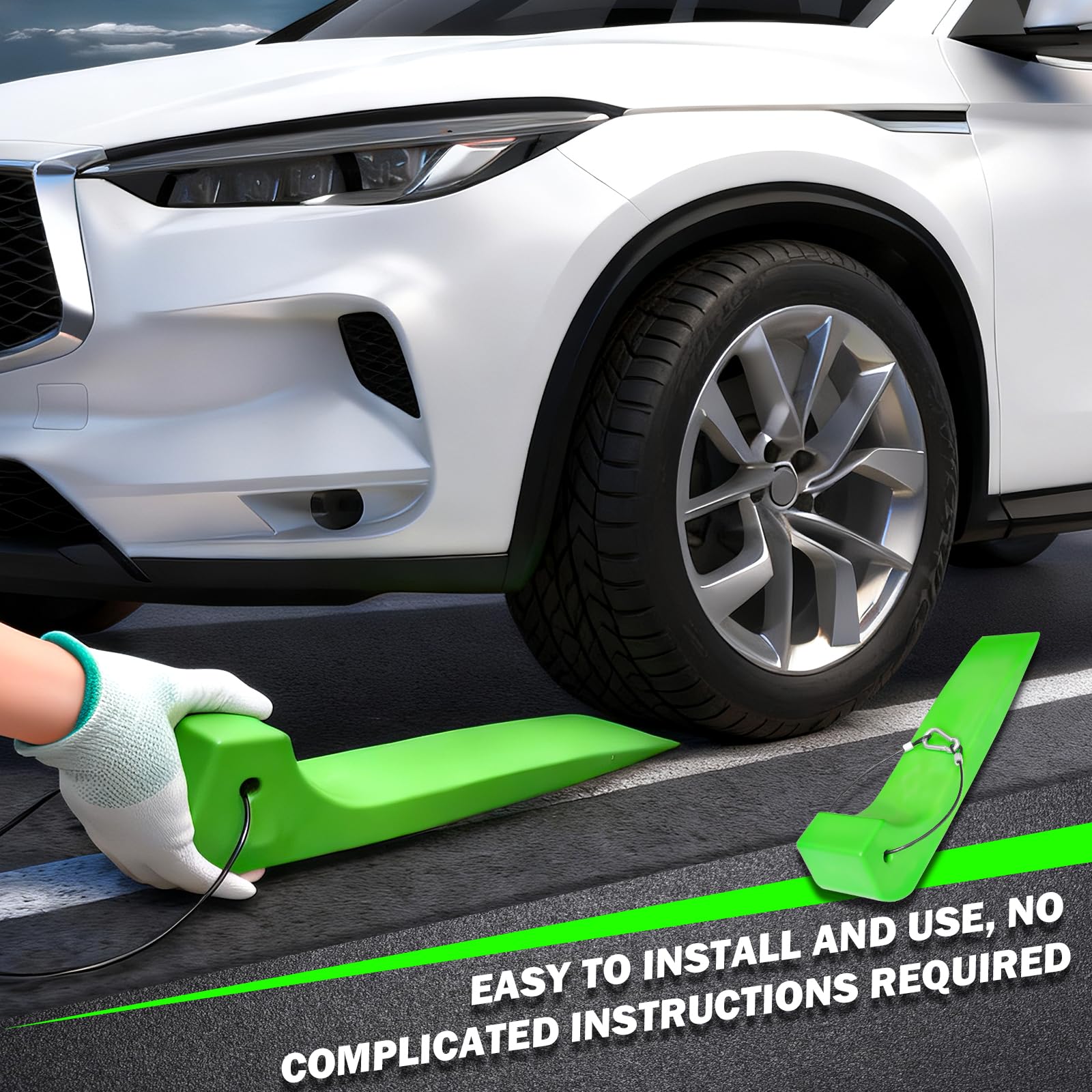 YATOINTO Lot de 4 Patins à pneus – Patins de remorque emboîtables Robustes pour transporteurs de Voitures, Lits Plats, dépanneuses et transporteurs à Roues arrière – Vert sécurité – Chargement et