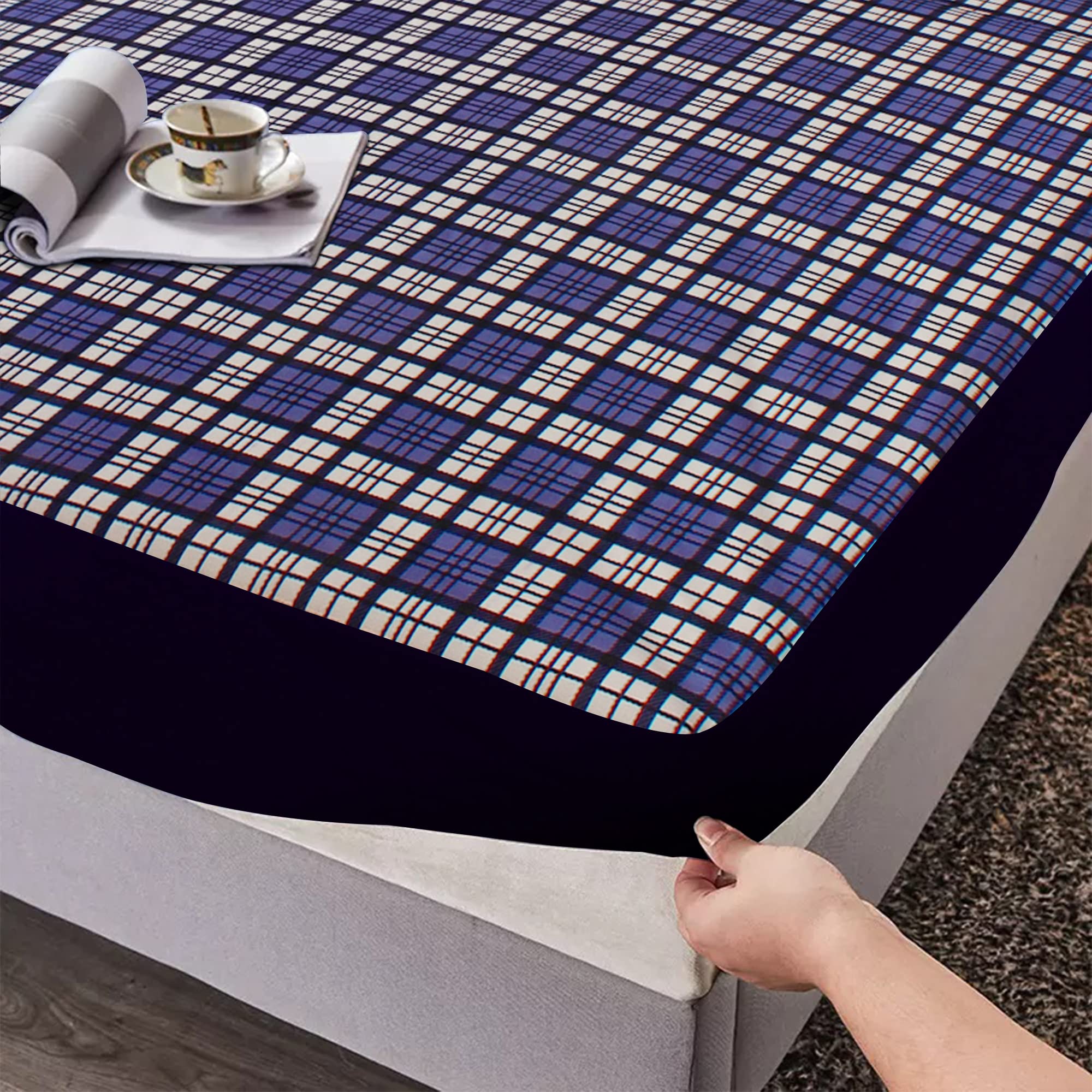 Glassiano Printed Luxury Lucent Terry Cloth Fitted Mattress Protector 30x72 Inches Single Bed | Water Resistant Ultra Soft Mattress Cover | Hypoallergenic Bed Cover (Blue_Pack of 1)-picture-17