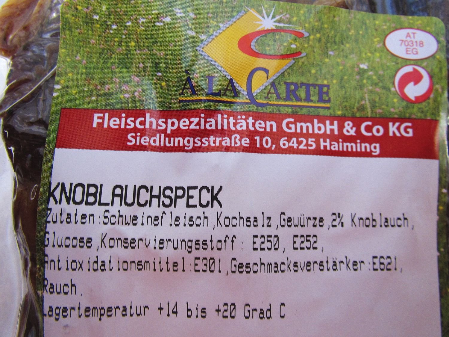 Knoblauchspeck ca. 600 gr. - À La Carte - Tiroler Schmankerl