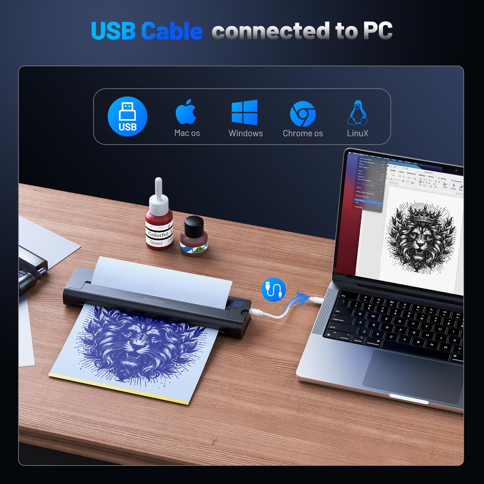 A41 Stampante per Tatuaggi Termica Portatile Wireless con 10 Carta per Stencil per Tatuatori e Principianti, Compatibile con iPad, telefono e PC