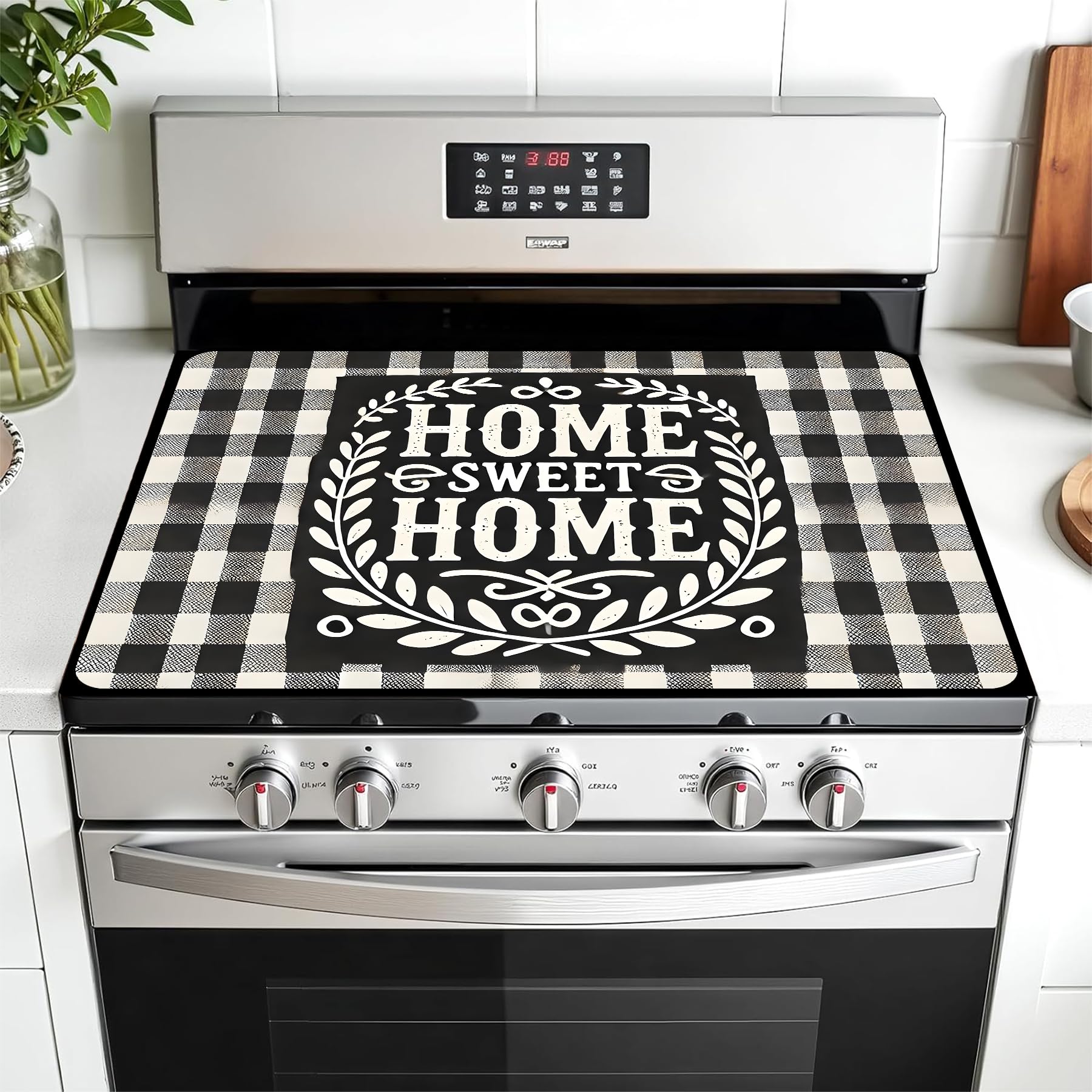 Multi-Design Stove Top Cover for Glass/Electric Stoves - 3-in-1 Heat-Resistant Protector Mat, Non-Slip Drying Rack 30" L x 21" W (Home)