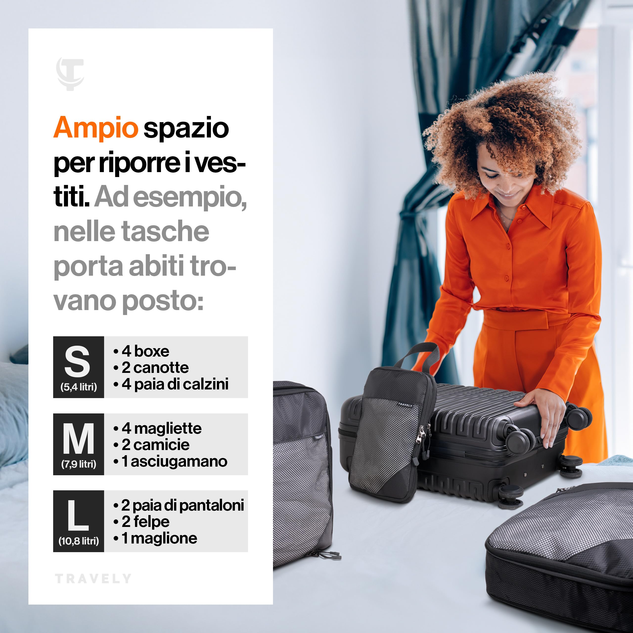 TRAVELY Packing cubes compression - Set da 8 pezzi - organizer valigia compressione - organizer zaino viaggio - organizer valigia compressione - travel organizer