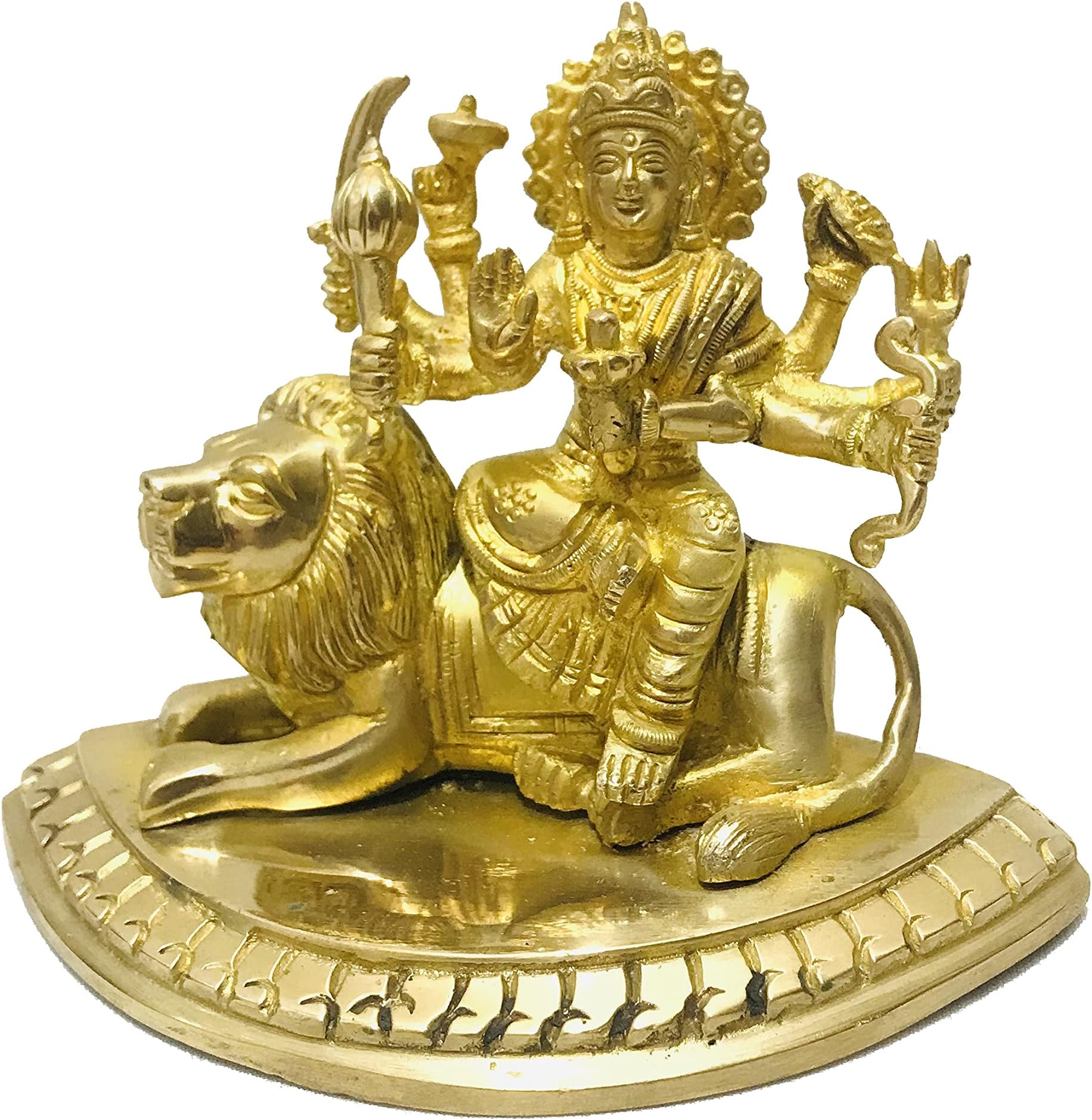 Lord Durga Idol Mata Statue Brass Devi Durga Rani sitting lion Goddess Murti Idol for Home Temple mandir Puja Sculpture Housewarming Figurine navratri poojan pooja size- (H) 4 inch with phouch