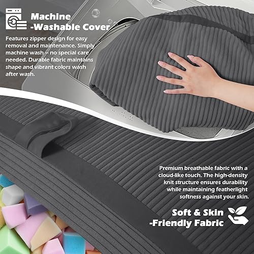 Miniatura 349 de HABUTWAY Puf gigante de 2 pies para adultos, con relleno de espuma viscoelástica, puf grande con funda de terciopelo holandés extraíble para sala de