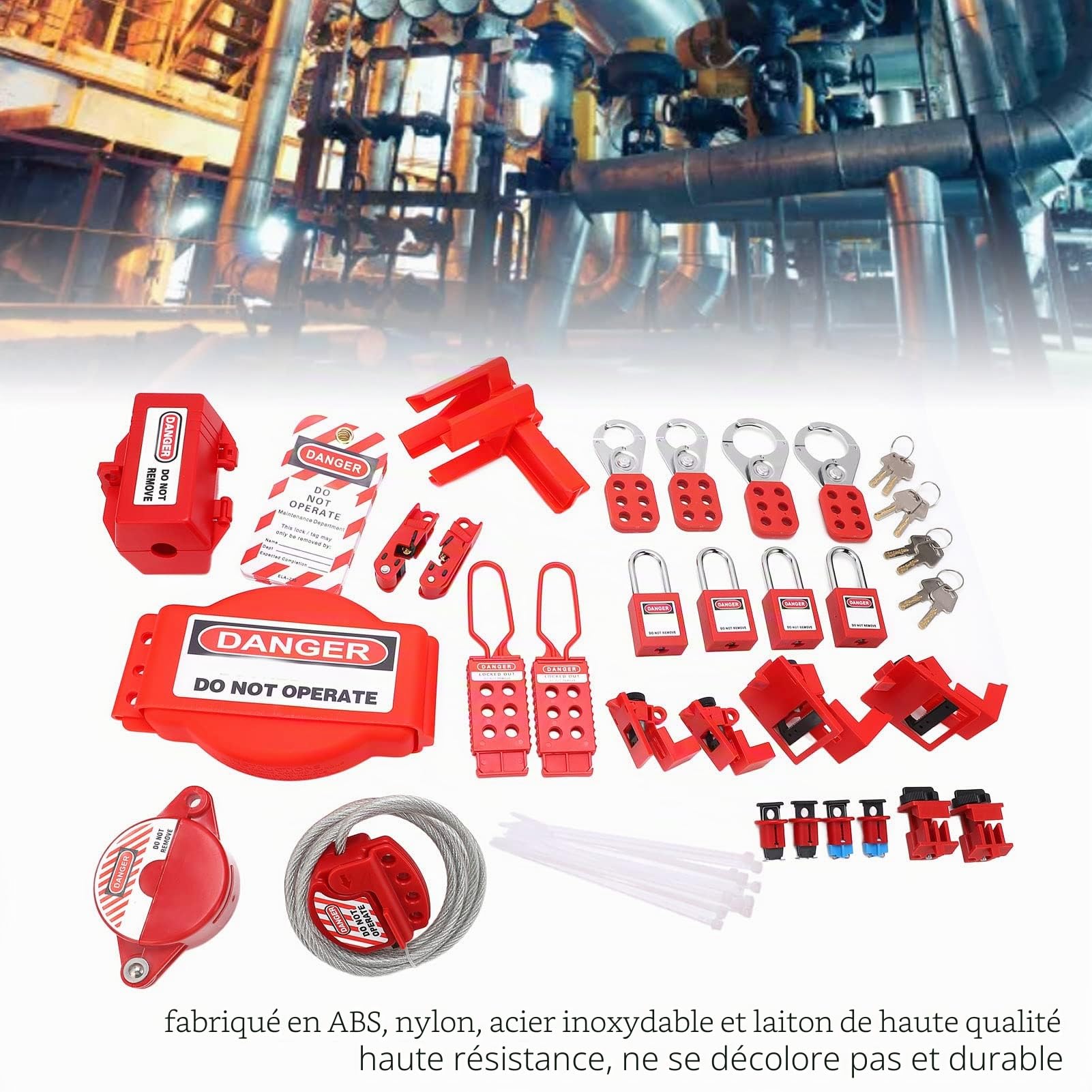 Kit de poste de consignation électrique à haute résistance thermique avec des étiquettes de consignation à performance stable et une boîte à outils