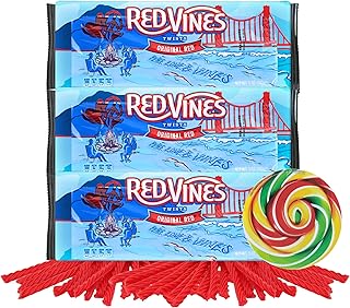 Red Vine Original Red Cherry Licorice Twists Naturally Flavored, Soft and Chewy Gourmet Candy, Swirl Sticker Included