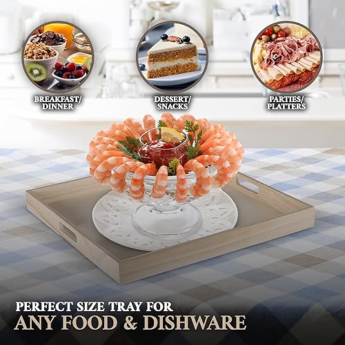 Miniatura 6 de Hammont Bandejas cuadradas de madera, bandejas anidadas de cinco piezas, madera maciza marrón rústica, juego de 5 (16 x 16 x 1.5 pulgadas, 15.3 x