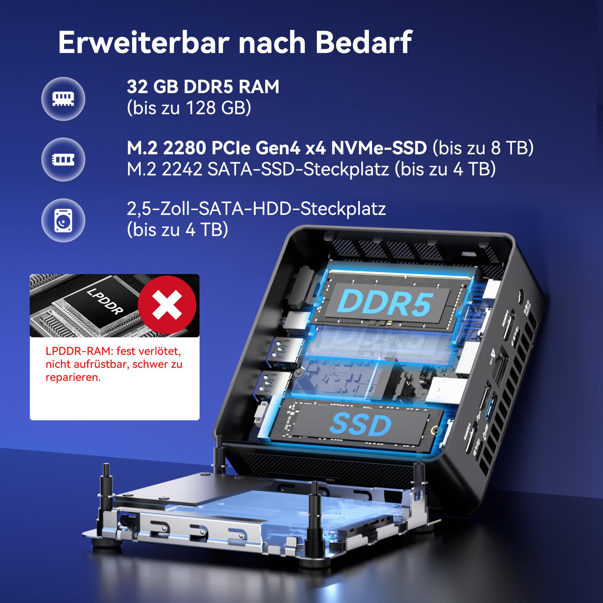 GEEKOM IT15 mit Intel Core Ultra 9 285H (15. Gen.), 32GB DDR5 RAM & 2TB SSD (max.128GB + 8TB), 99 Tops KI-Leistung | 8K 120Hz | WiFi 7– Vorkonfiguriert mit Windows 11, für Videobearbeitung/Gaming