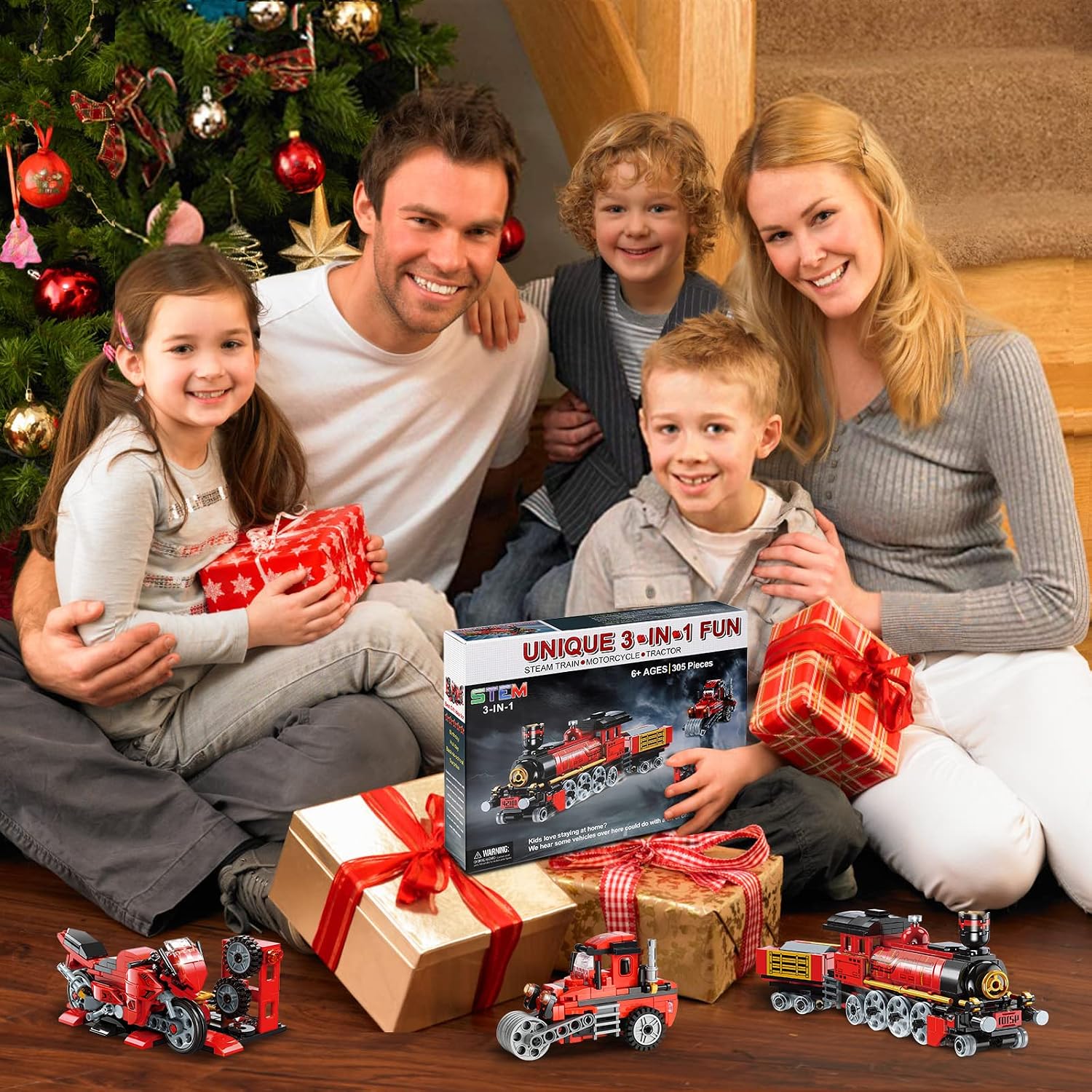 JOJO&Peach Train Sets for Boys 6-10, Creator 3 in 1 Toys Building Kit, Stem Projects for Kids, Gifts for Boys and Girls Ages 6 7 8 9 10 Years Old (305 Pieces)