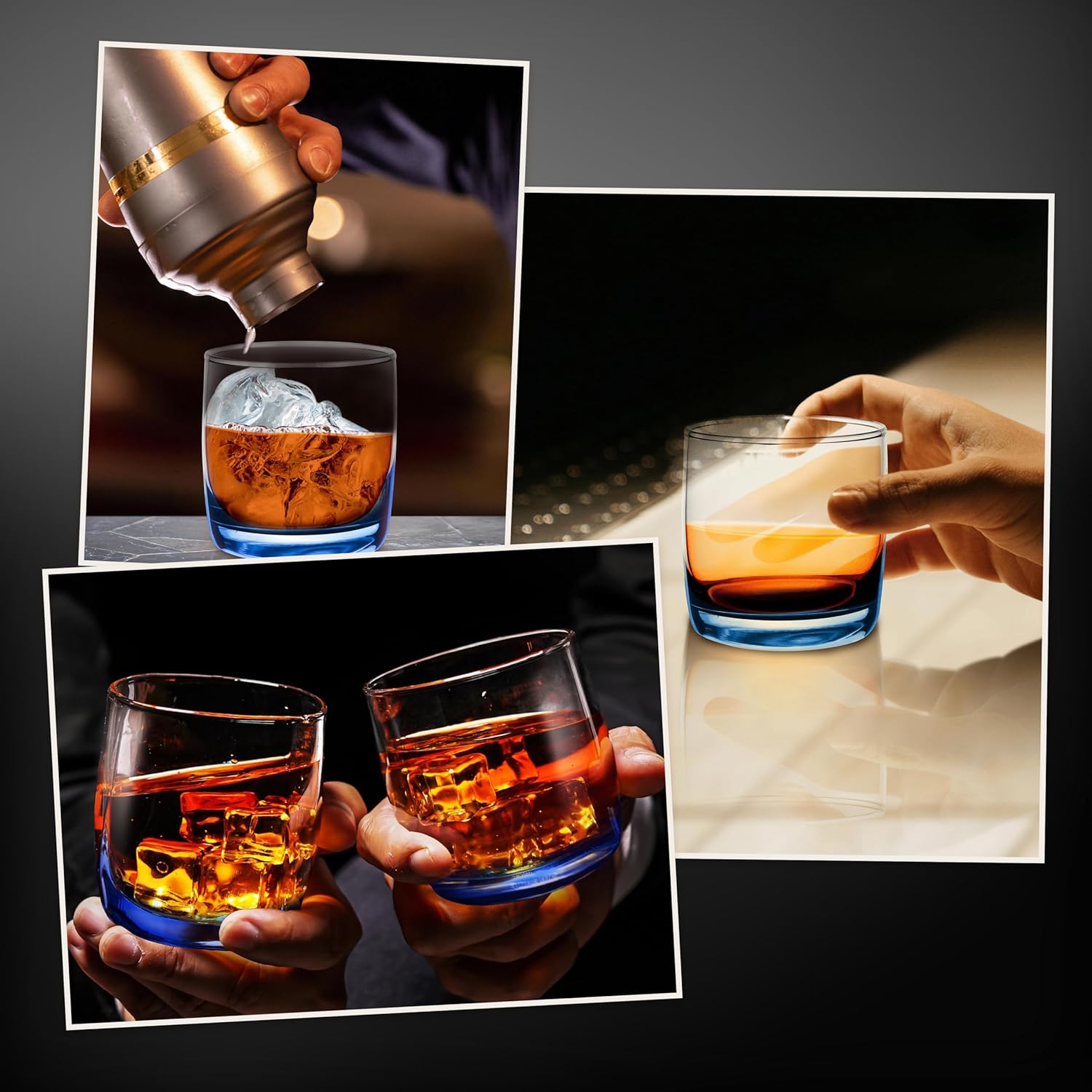 DISCOUNT PROMOS Whiskey Glasses 10 oz Set of 10, Bulk Pack - Heavy Base Old Fashioned Glass, Perfect for Scotch, Bourbon, Whiskey, Cocktail - Blue Bottom Color