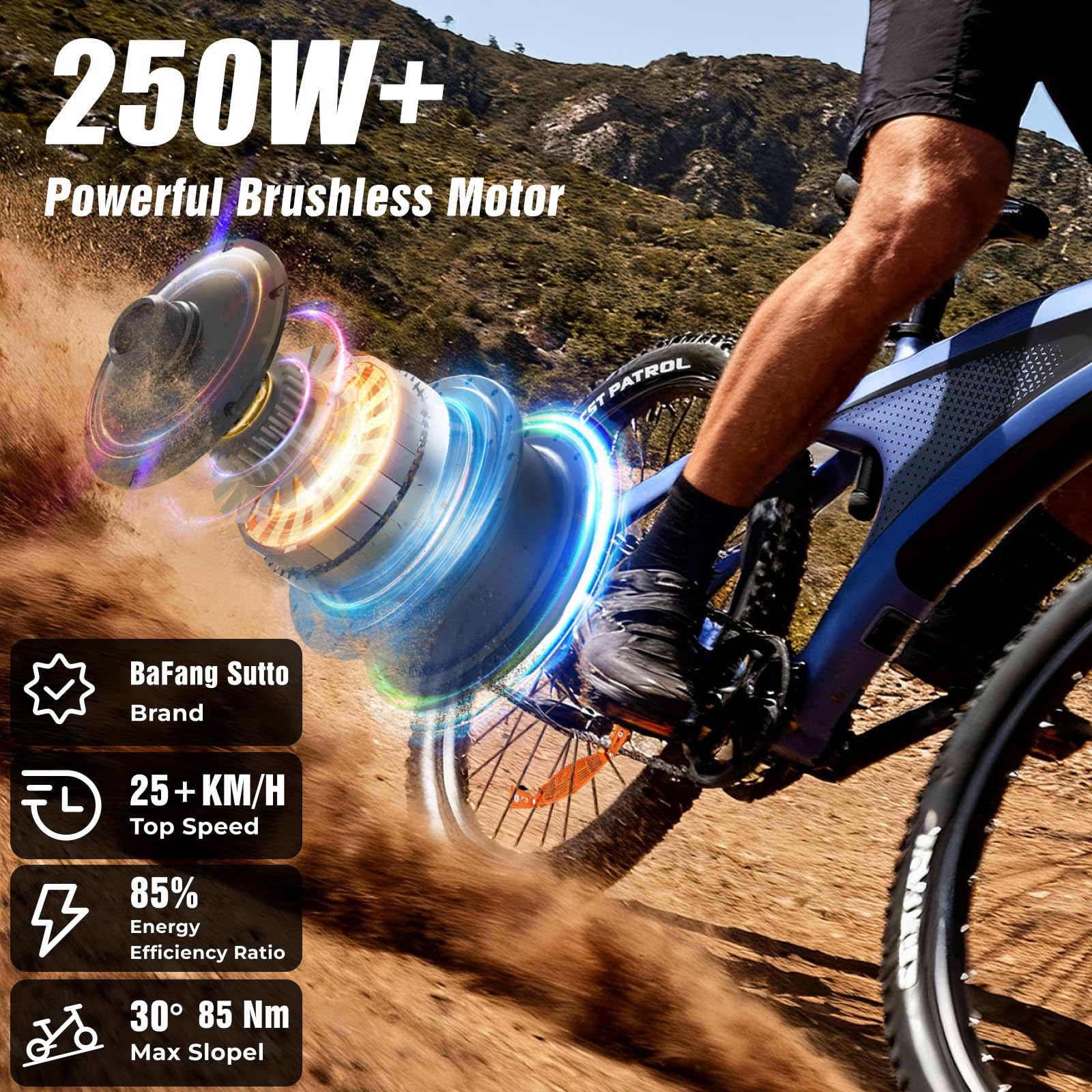 HX Q5 Shark Bicicleta Eléctrica Montaña para Adultos con Carga rápida 48V 15AH Batería Extraíble,27.5"x2.25" Tyre EBike con luz RGB,SHIMAN0 9 velocidades,Frenos de DIS hidráulicos y Alcance 70-80KM