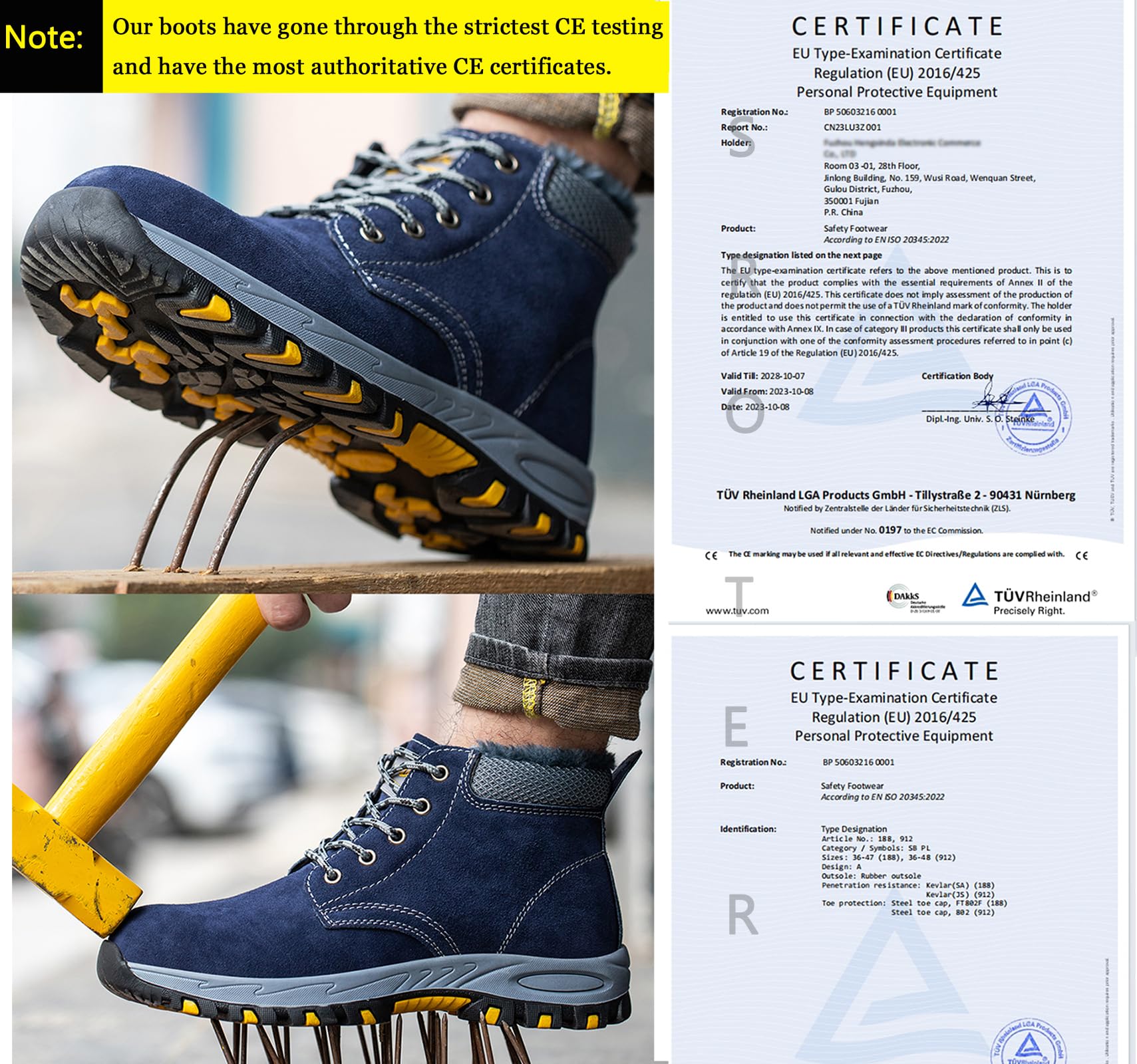 SROTER Scarpe da lavoro da uomo e donna, con punta in acciaio, impermeabili, foderate, di sicurezza, da trekking, da trekking
