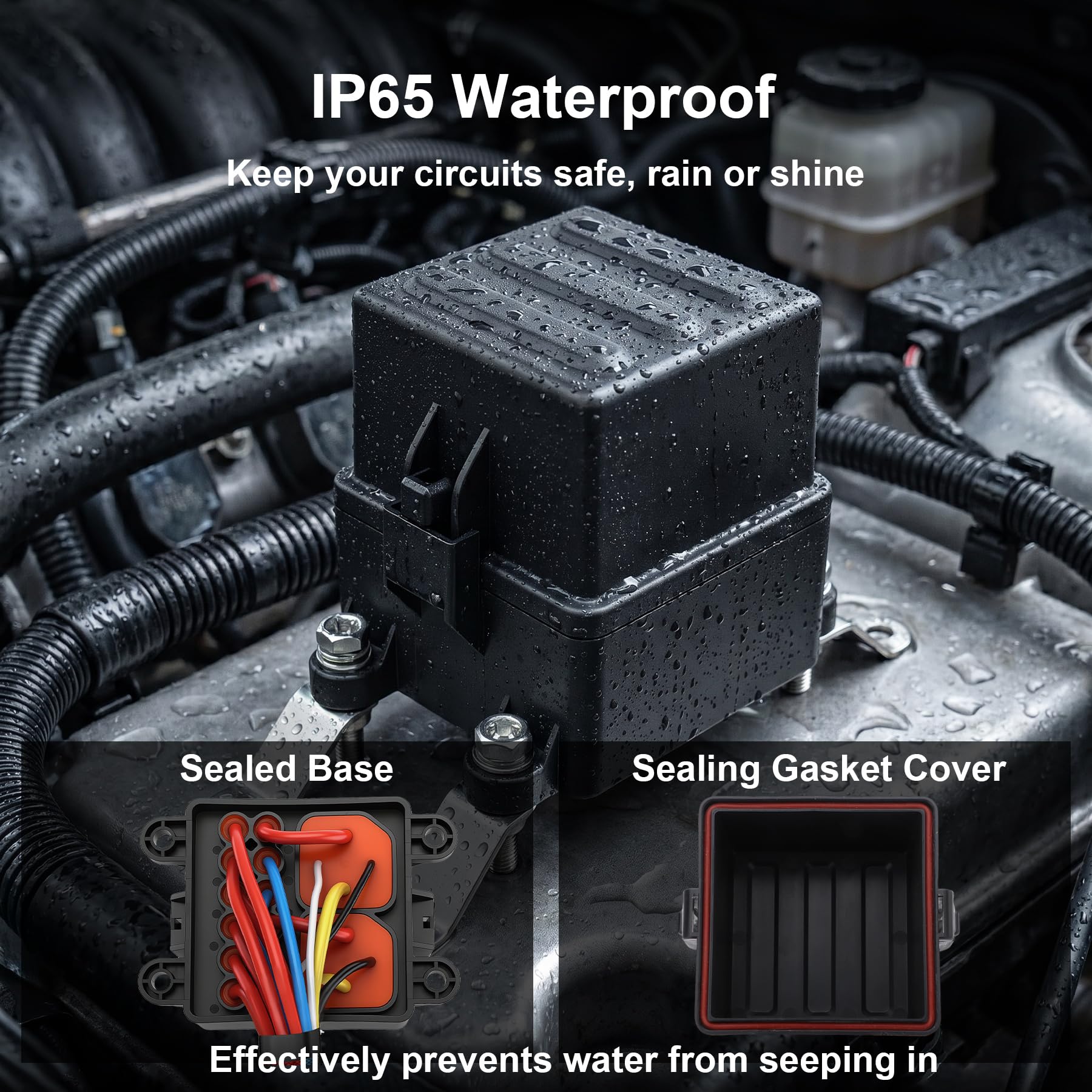 12V 6-fach vorverdrahteter wasserdichter Sicherungsrelaiskasten, 2 Relais und 6 ATC/ATO-Flachsicherungen, 4-poliger 40A-Relaisblock und -Kit, für PKW, LKW, Boot und Jeep