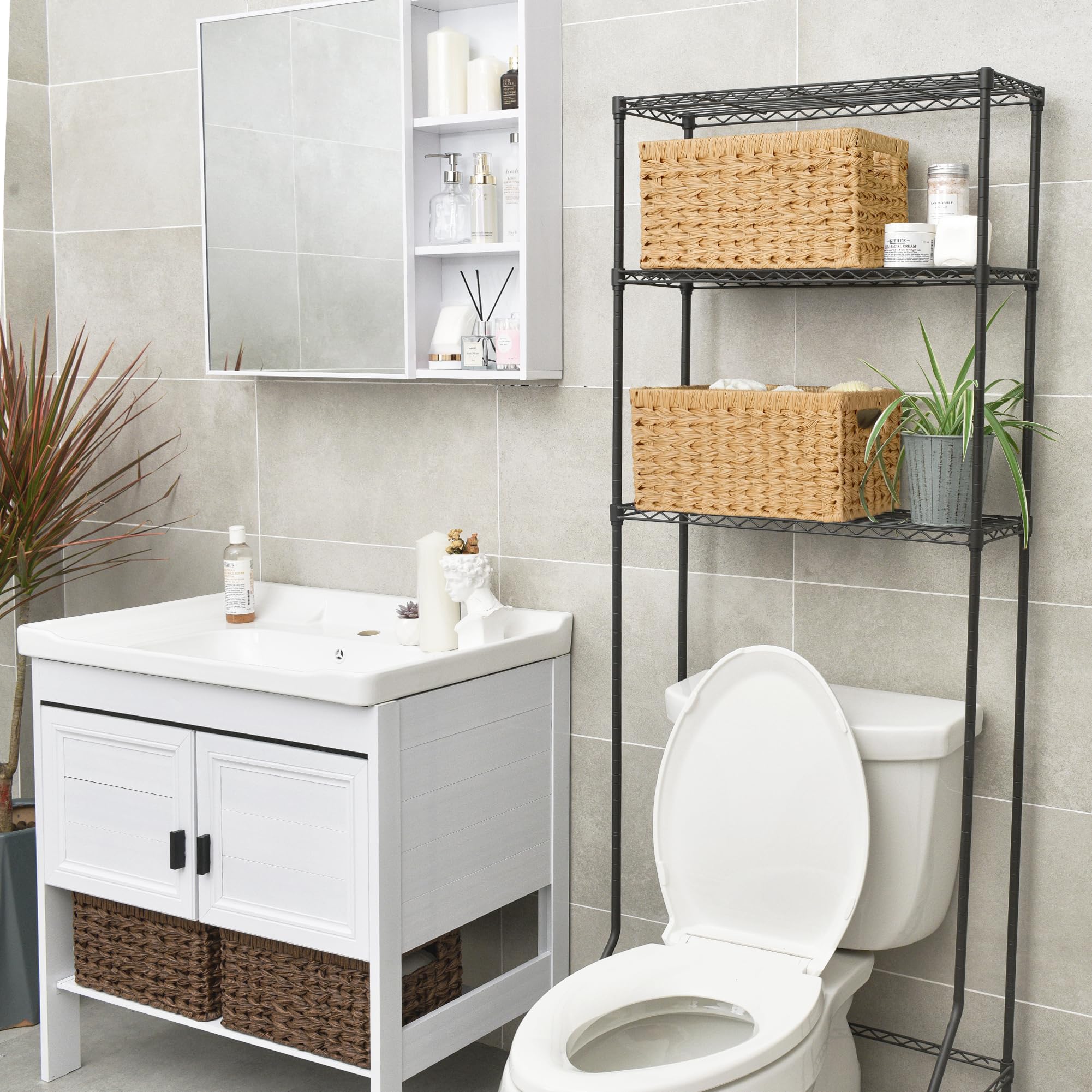 GRANNY SAYS Cestas de almacenamiento de mimbre, cestas tejidas para estantes, cestas de baño impermeables para organizar, cestas de mimbre con asas, naturaleza, paquete de 2