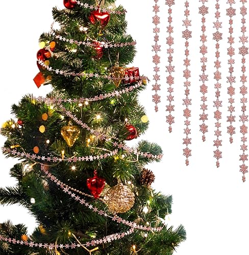 Boao Guirnalda colgante de copo de nieve de 32.8 pies, decoración de árbol de Navidad, guirnalda de copos de nieve de invierno con purpurina, disponible en Yaxa Peru
