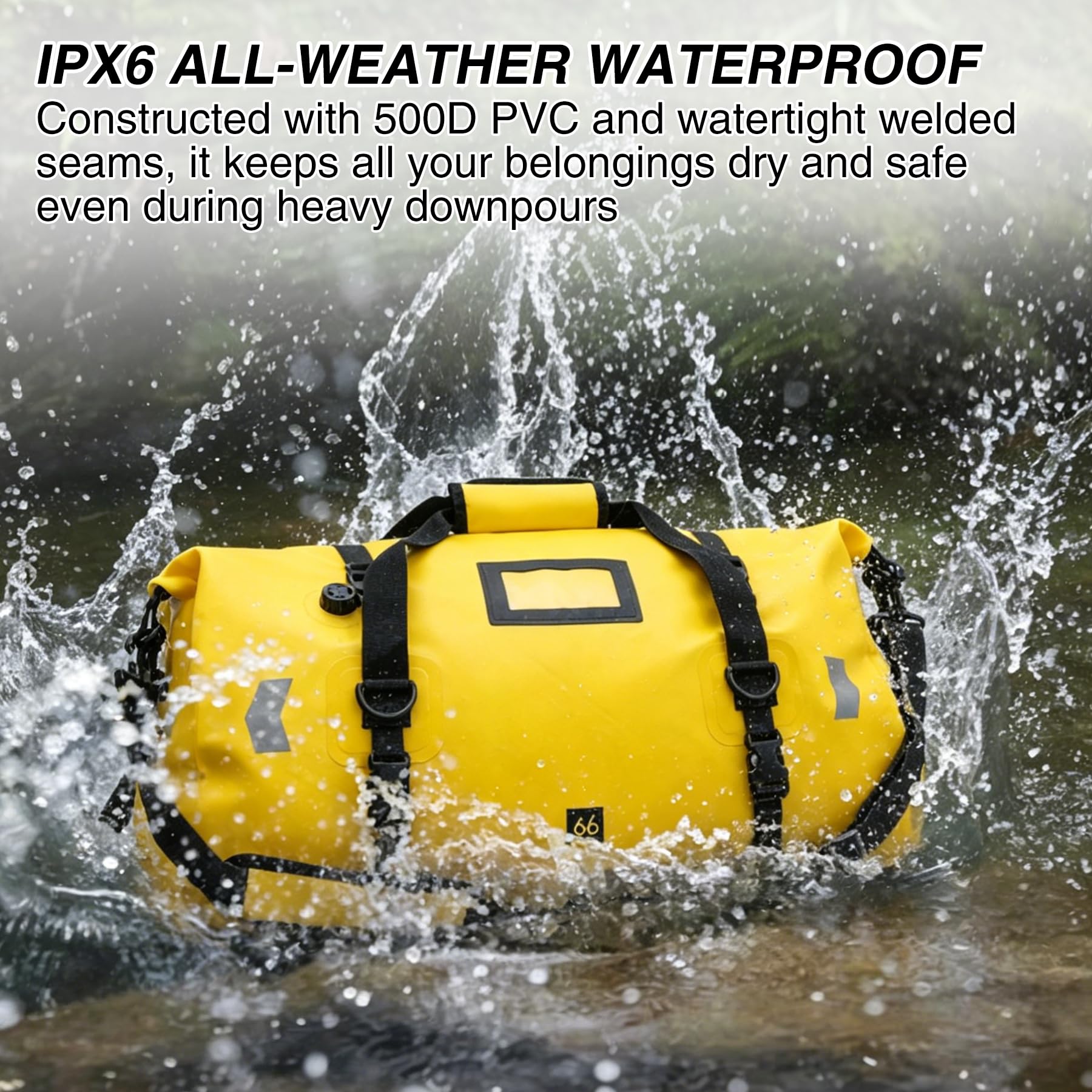 REDCAMP wasserdichte Reisetasche 66L, Rolltop, 500D PVC, Motorradtasche | Dry Bag mit Rollverschluss, abnehmbaren Schultergurten & Reflexstreifen, ideal für Motorrad Boot Camping Angeln Wassersport