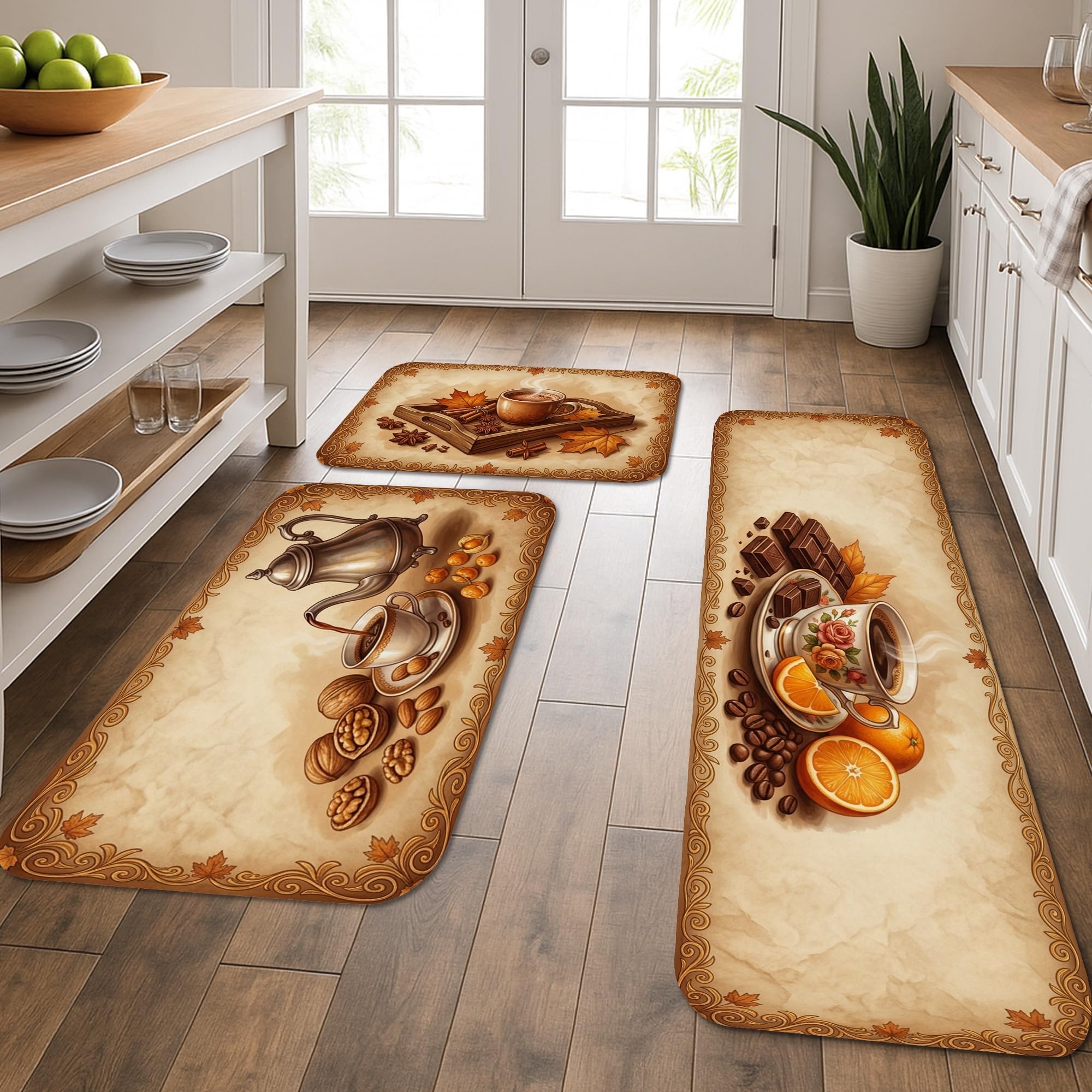 Tapis de cuisine rustique haut de gamme traditionnel : lot de 3 tapis lavables durables évier