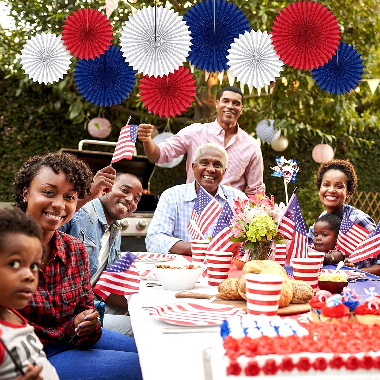 Outus 9 Pcs 250th Anniversary Paper Fan Decorations, Red White Blue