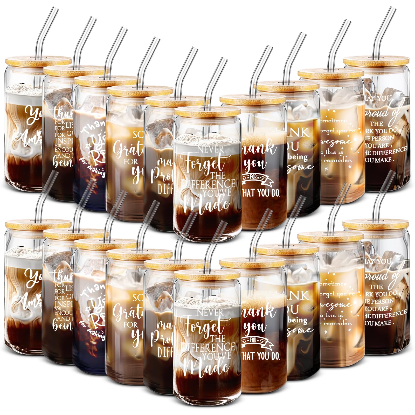 Gobelet en verre 500 ml avec couvercle bambou paille lot de 20 Irenare