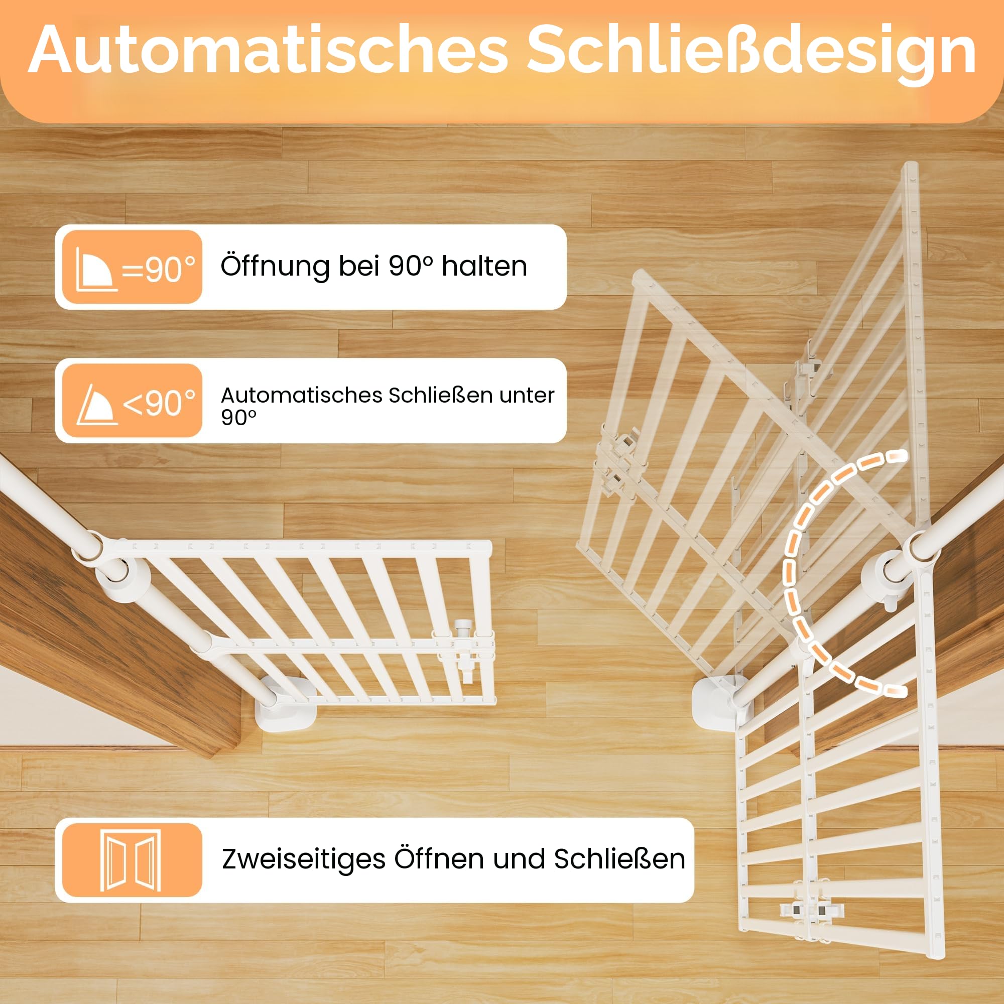 180,3 cm Extra Hohes Katzengitter Tür, 86-90 cm Breites Katzenschutzgitter, 3,4 cm Extra Schmaler Spalt, Automatisches Schließen, Kein Bohren, Doppelte Haustiertür für Türen, Küche