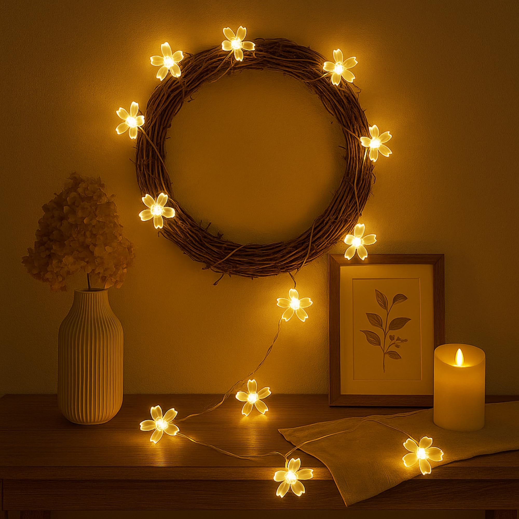 SpecialYou® Silicon Flower Lights for Decoration, Fairy Lights for Room Decorations, Home Decor for Living Room, Ganpati Decoration Setup for Home - 14 Silicon Flower 3Mtr LED Light 2