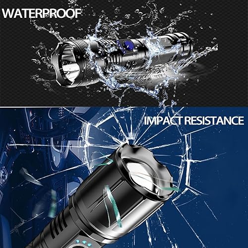 Miniatura 5 de Linterna recargable con zoom, brillo ajustable, 10000 lúmenes altos, 3,937.0 ft de haz largo, luz LED súper brillante con pantalla de alimentación,