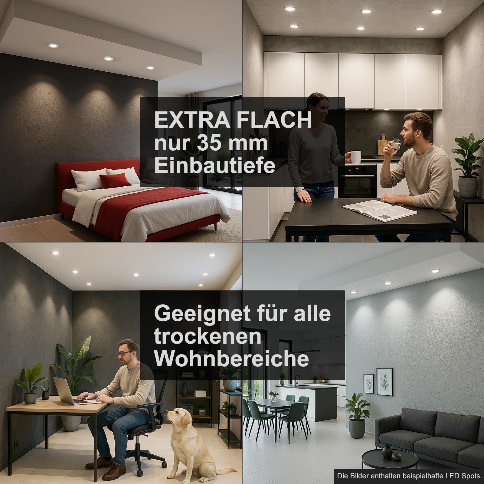 trendlights24 Bianco LED Einbaustrahler dimmbar flach 230V Weiß 5W 5er Set | extra flach, Einbautiefe 35 mm, Spots, Neutralweiß, 4000k, austauschbar, Decken Einbauleuchte, Weiß matt, eckig, schwenkbar