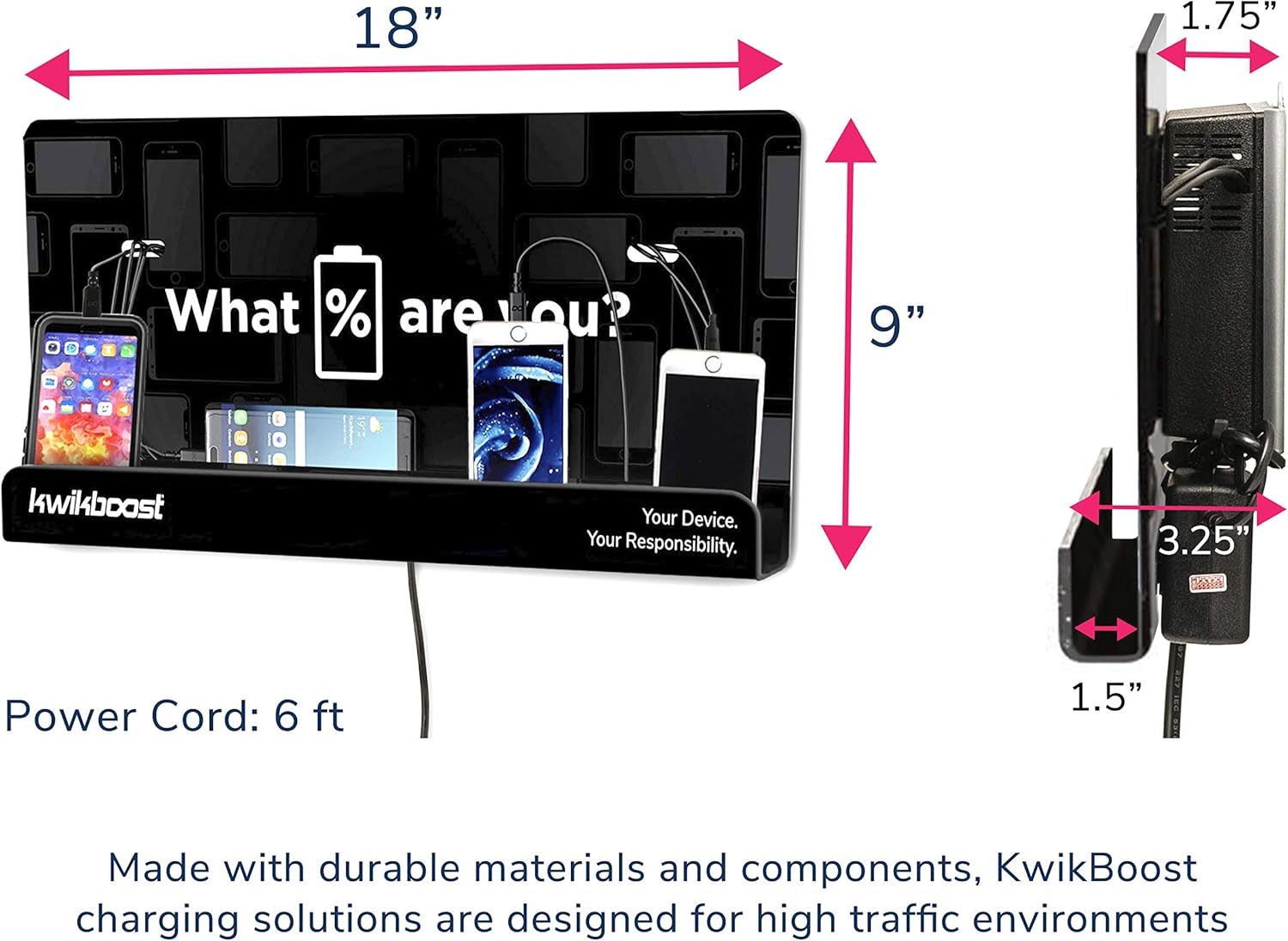 Fеаturеd Prоduсt KwikBoost Wall Mount Cell Phone Charging Shelf | Multi-Device Station with 8 Ports | Compatible with Apple iPhone, iPad, Samsung, Android, Tablets and More! (18 x 9)
