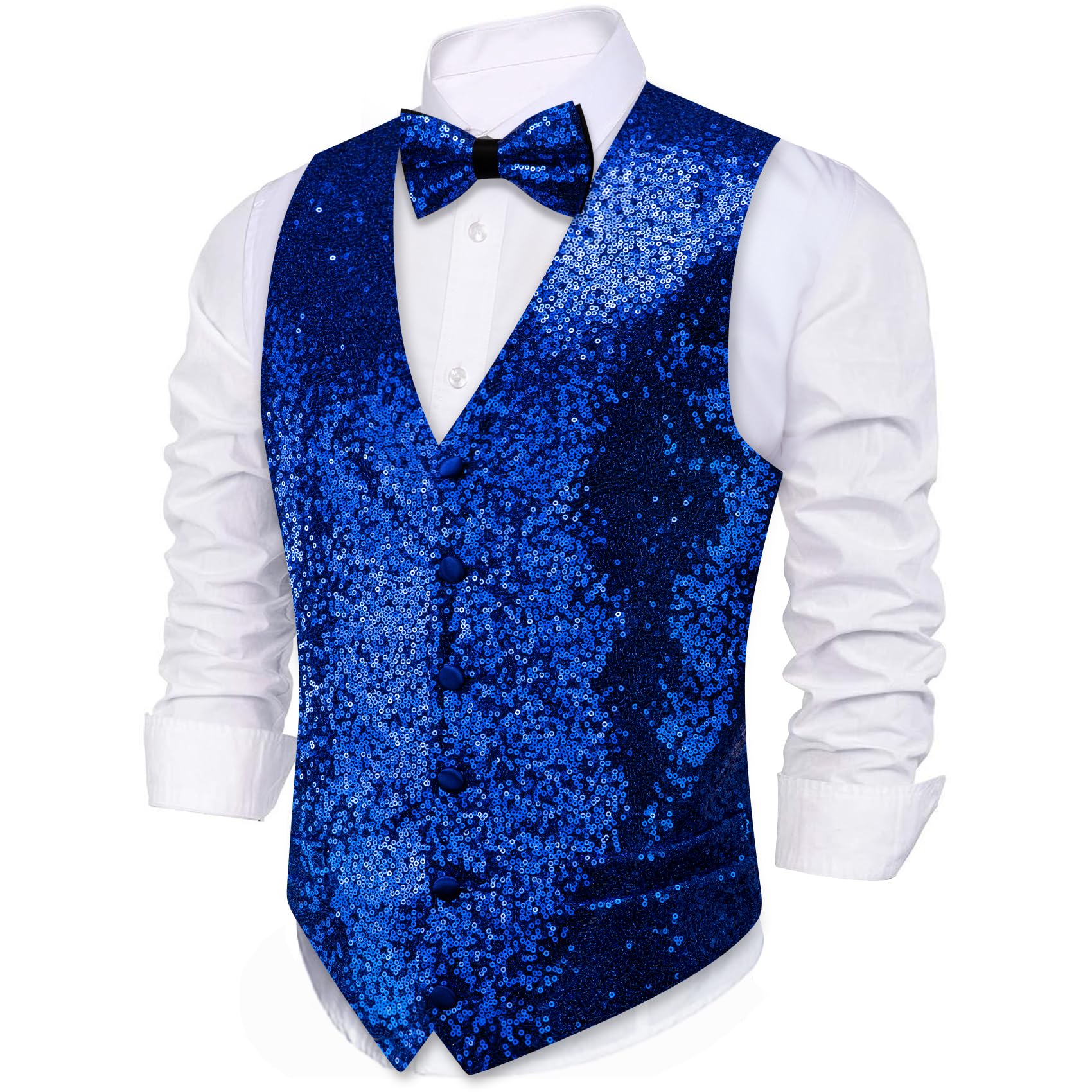 Barry.Wang Set gilet da uomo con paillettes con scollo a V, gilet lucido con papillon, per feste di fine anno, smoking, matrimonio, abito da uomo, taglie S-3XL
