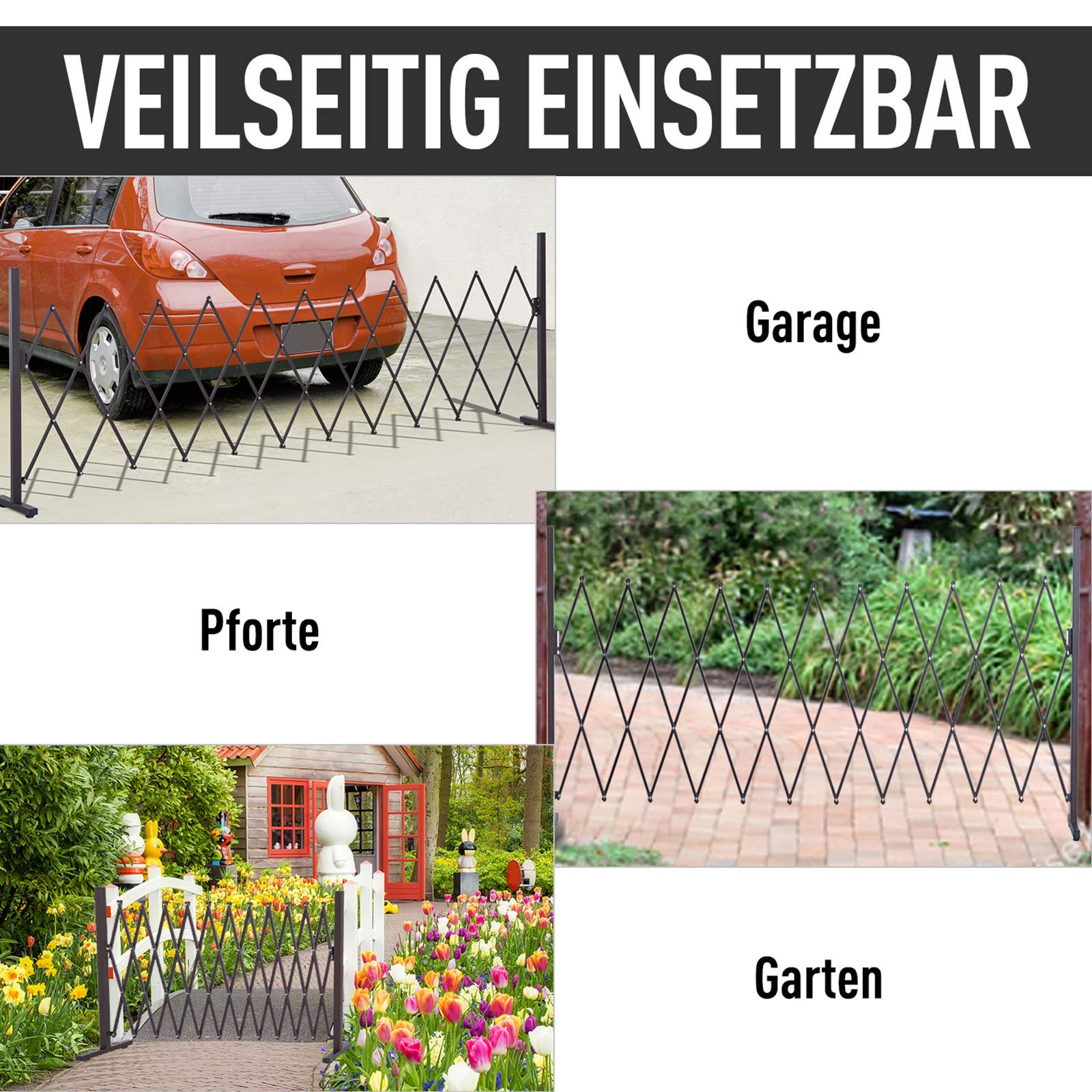 Outsunny Scherengitter Absperrgitter Scherensperre ausziehbar 35-300cm Garten Alu Braun H103,5cm