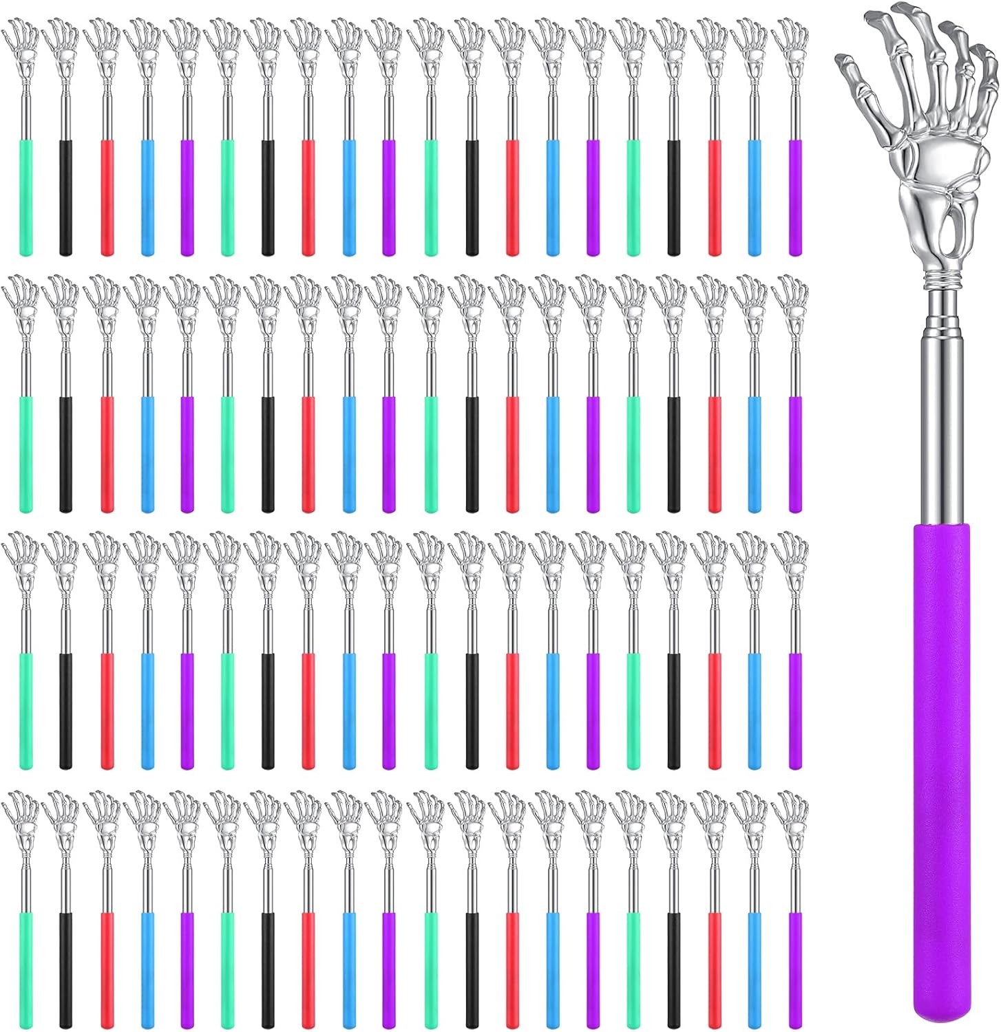 100 Pieces Back Scratchers Bulk Telescoping Back Scratcher for Women Men Skull Hand Shaped Stainless Steel Extendable Massage Backscratchers Gifts for Mother's Day Father's Day Adults