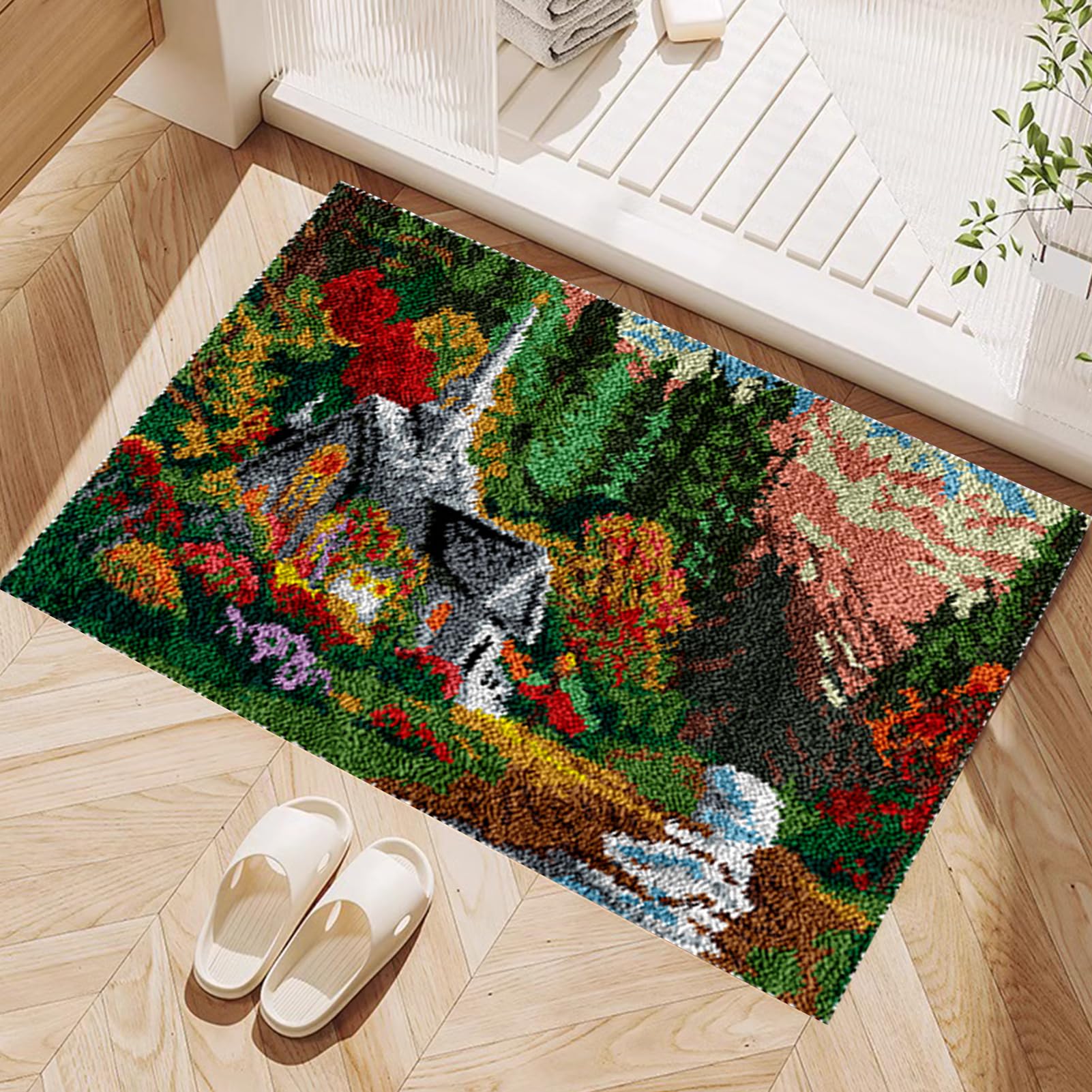 Grand Kit De Tapis à Crochet à Loquet Géométrique, Motif Pré-imprimé, Broderie Arc-en-ciel, Canva En Plastique Pour Adulte, Tapis De Bricolage, Décoration De La Maison