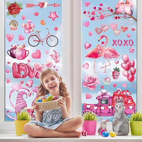 Miniatura 4 de FAMYGFT Adhesivos para ventana de primavera, diseño de pájaro de acuarela para ventanas de cristal, calcomanías florales para ventana de primavera,