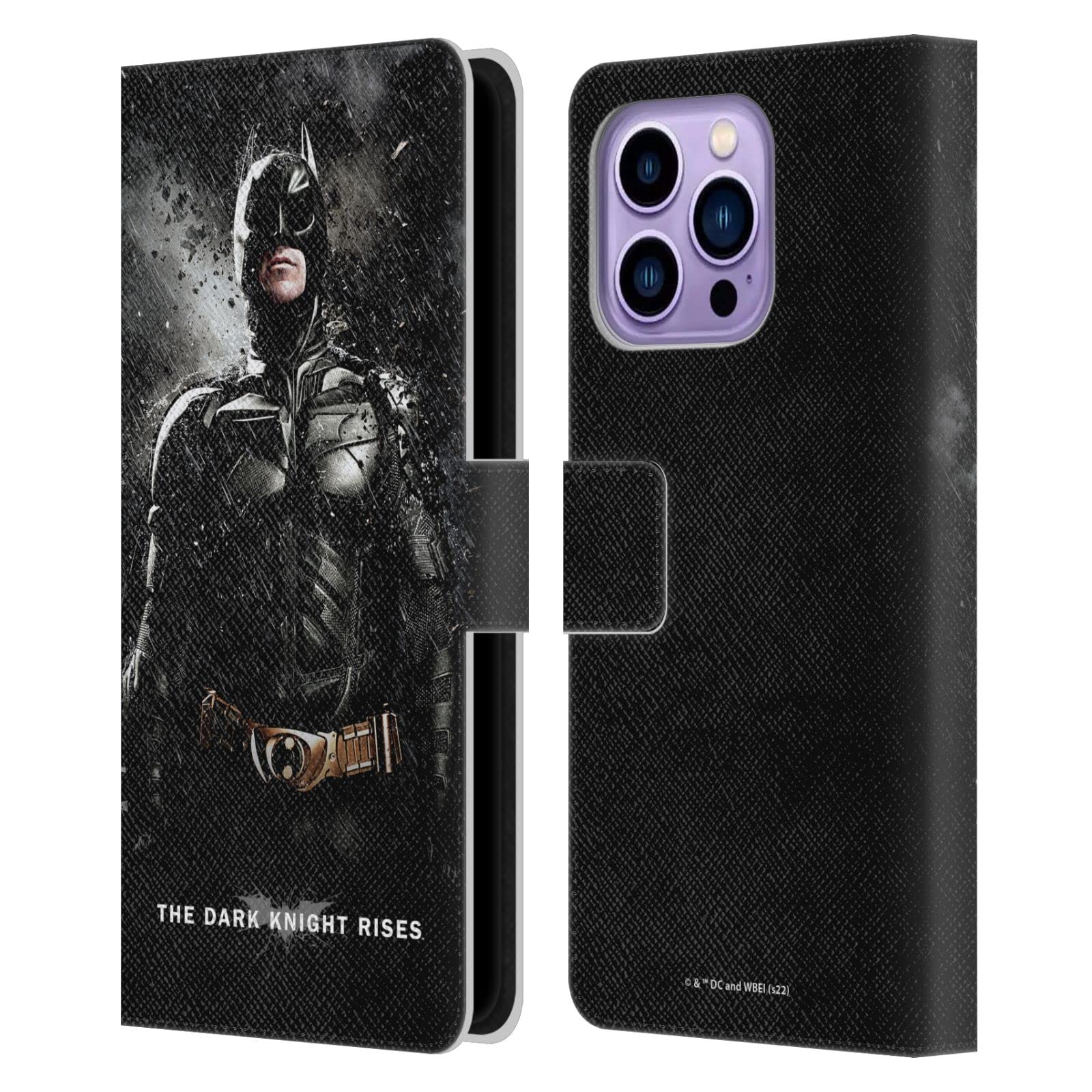 Head Case Designs Officially Licensed The Dark Knight Rises Batman Rain Poster Key Art Leather Wallet Case Compatible with Apple iPhone 14 Pro Max