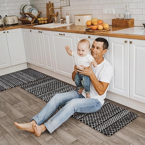 Vista 740 de KIMODE - Juego de 2 tapetes de cocina bohemios, antifatiga, antideslizantes, impermeables, ergonómicos, acolchados, cómodos, para lavandería, Caqui