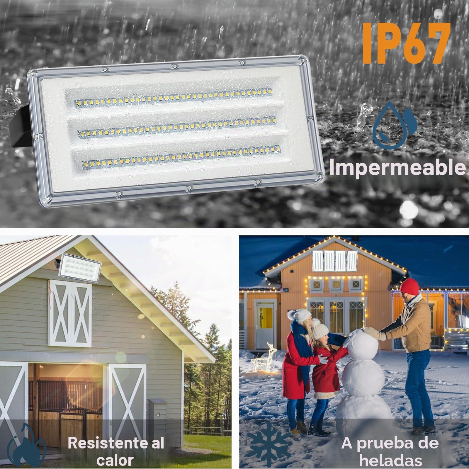 Foco LED Exterior 400W 40000LM Potente Proyector Con Ángulo de Haz Amplio, IP67 Impermeable Floodlight Blanco Frío 6500K Para Jardín, Patio, Arena, Pista